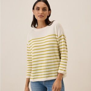 PACT XS Women's Malibu Stripe Classic Fine Knit Wide Neck Sweater